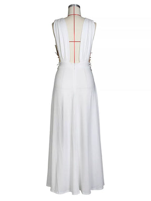 glam maxi dress in White with deep v-neck