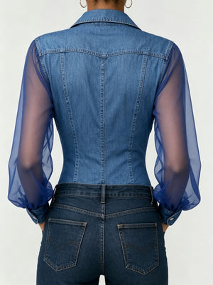 100% polyester Care instructions: Machine wash cold button-up shirt in royal blue with fitted silhouette