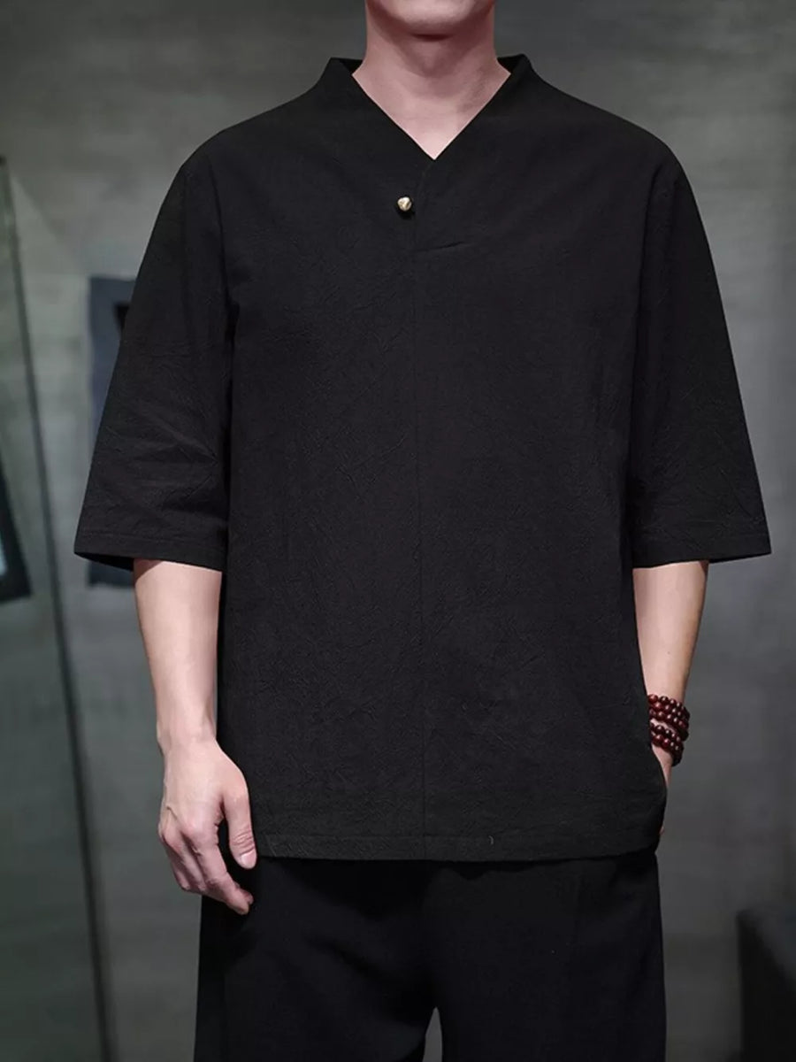 Grey Men's Plus Size Solid 3/4 Sleeve Shirt