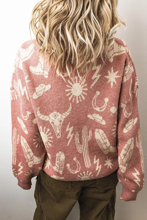 Western Graphic Round Neck Sweater option 5