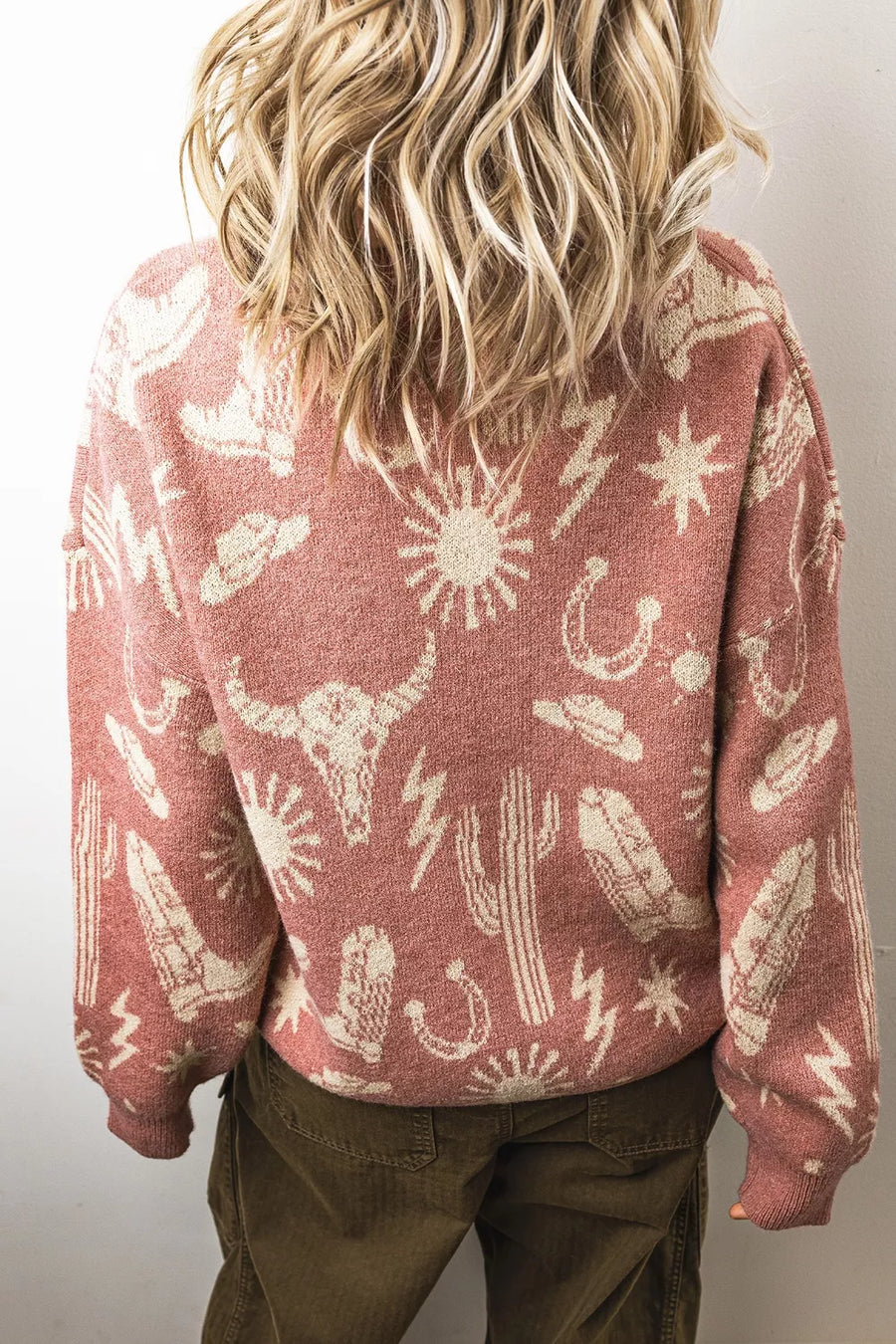 Western Graphic Round Neck Sweater option 5