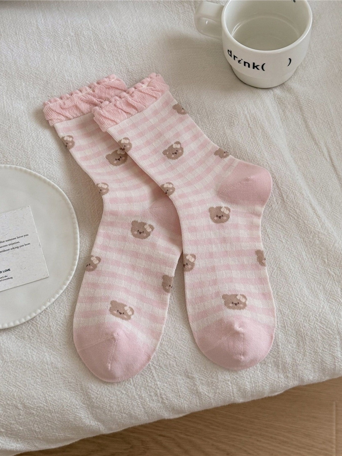 socks in Gray with embroidered and crew-length