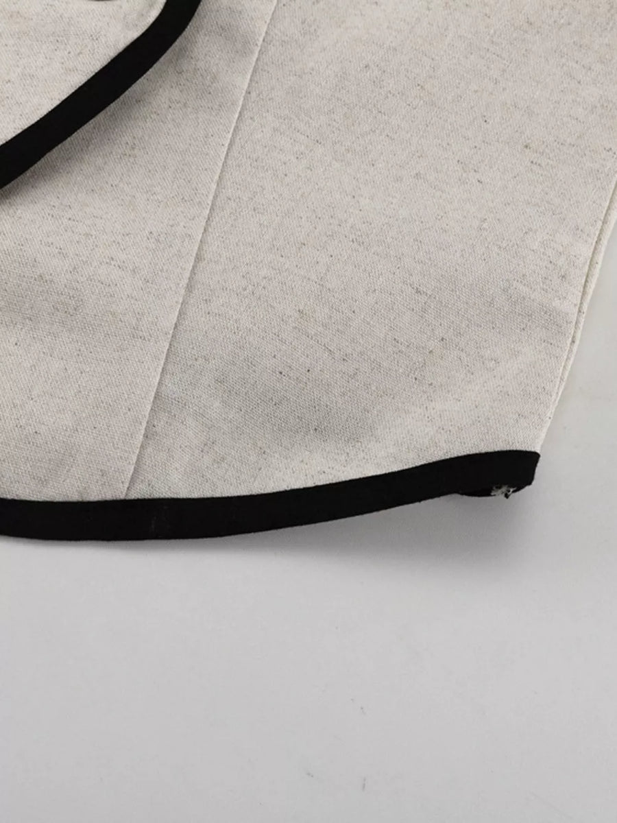 Cream linen blend blazer with black trim detail