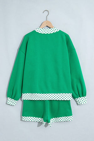 emerald green lounge set with mini and pullover