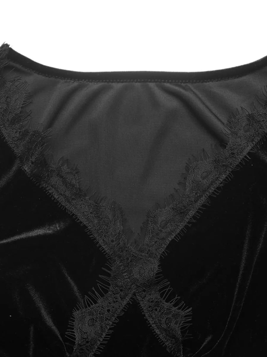 Velvet Lace Trim V-neck Mini Dress option 8