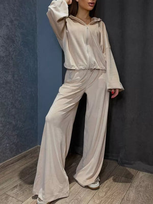 Zip Up Cropped Outerwear And Pants Set in Apricot, view 14