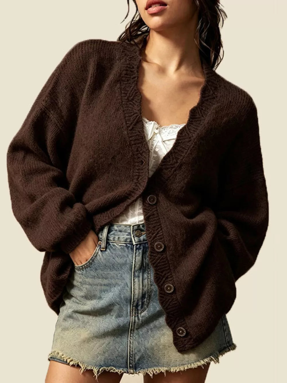 classic cardigan in Yellow with v-neck