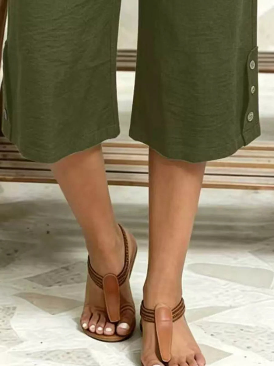 Army Green relaxed capri with not applicable