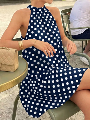 black mini dress with pullover and polka dot