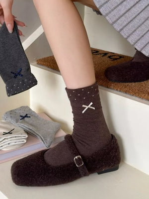dark brown socks with crew length and pullover