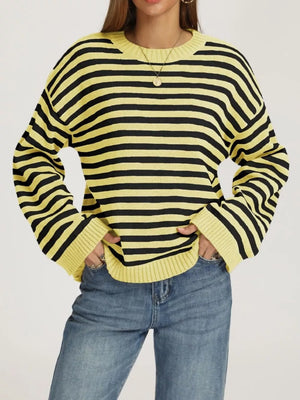 White With Black pullover sweater with dropped shoulder and long sleeve