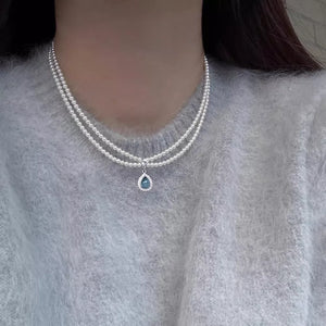 Synthetic Pearl,925 sterling silver,Crystal,Zircon Care instructions: Avoid wear necklace in silver with delicate silhouette