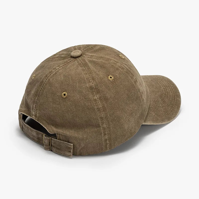 Vintage washed cotton baseball cap in Coffee Brown with adjustable strap