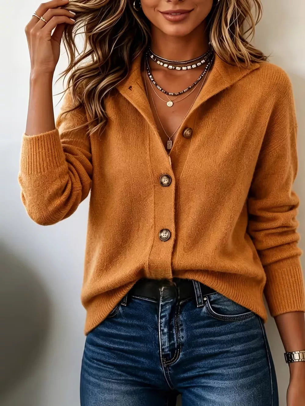 cardigan in mustard featuring buttoned and regular fit