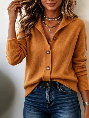 cardigan in mustard featuring buttoned and regular fit