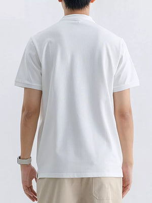 White cotton blend t-shirt, short sleeve, crew neck, basic style, comfortable fit.