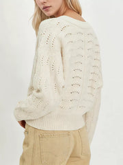dark brown cardigan with button-front and openwork knit