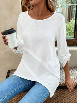 white blouse with hip-length and pullover