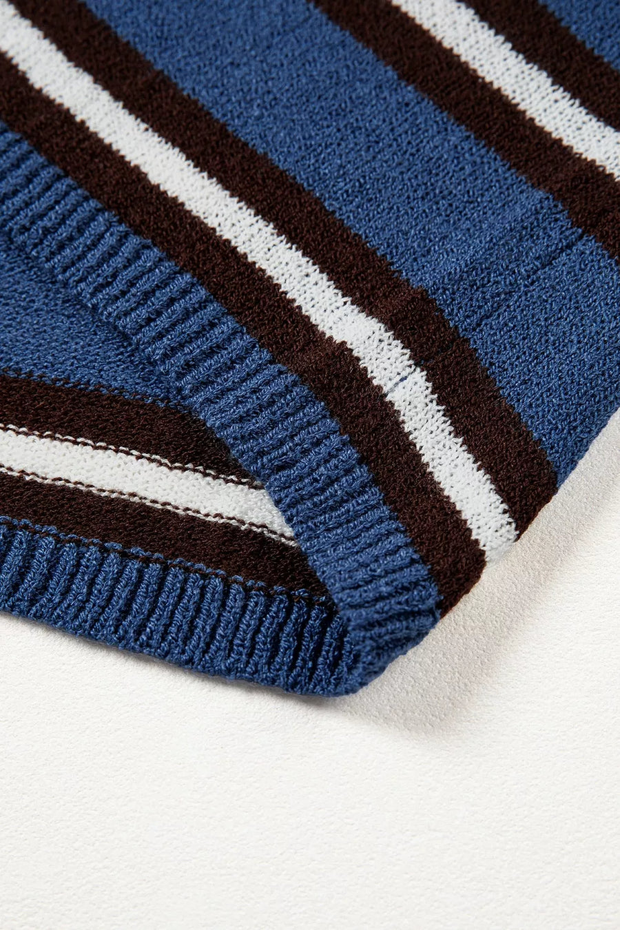 Striped Drop Shoulder Button Cardigan in Dusty Blue, view 15