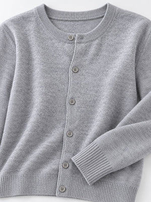 Button-Down Crew-Neck Ribbed Long-Sleeve Top in Black