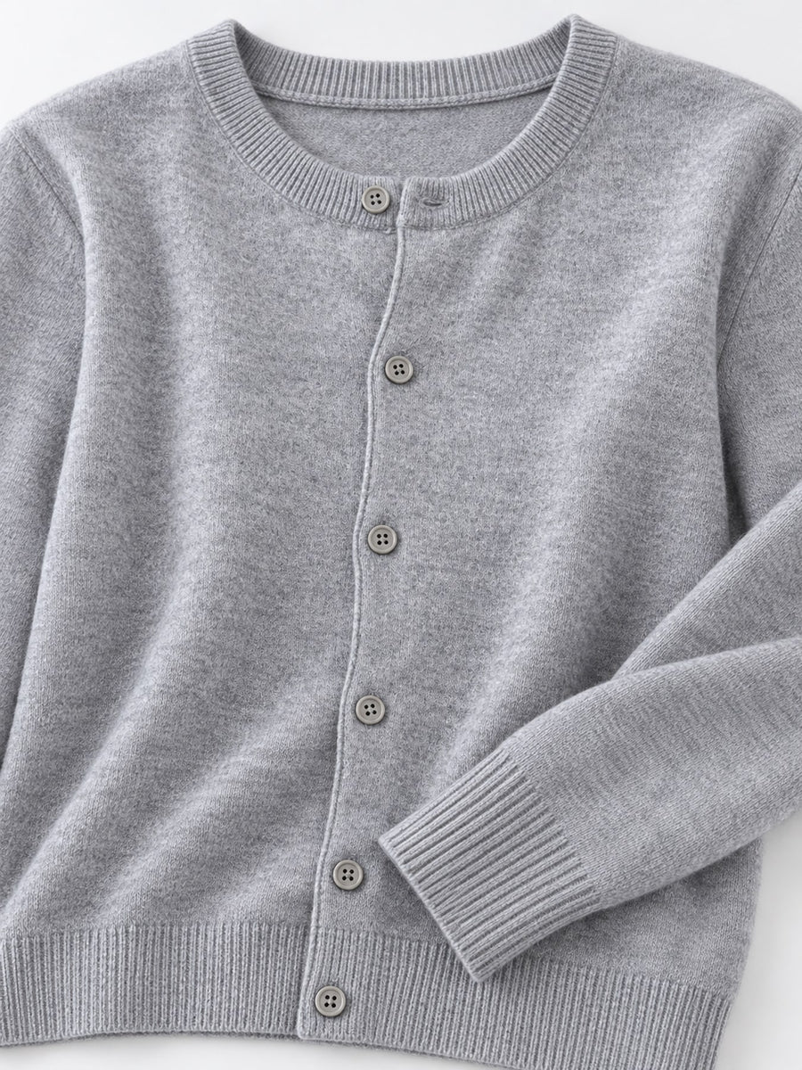 Button-Down Crew-Neck Ribbed Long-Sleeve Top in Black