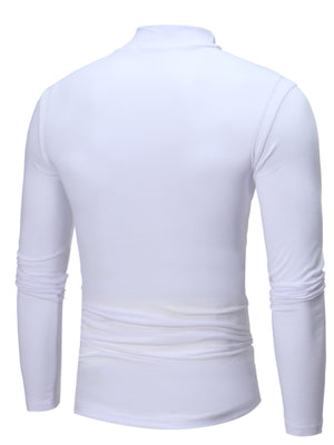 Men's Plus Size Slim Fit Mock Neck Long Sleeve T-Shirt in White with stretch