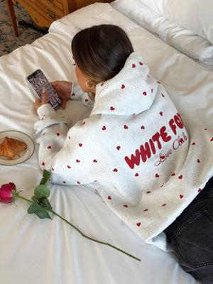 pullover hoodie in White with heart and drawstring