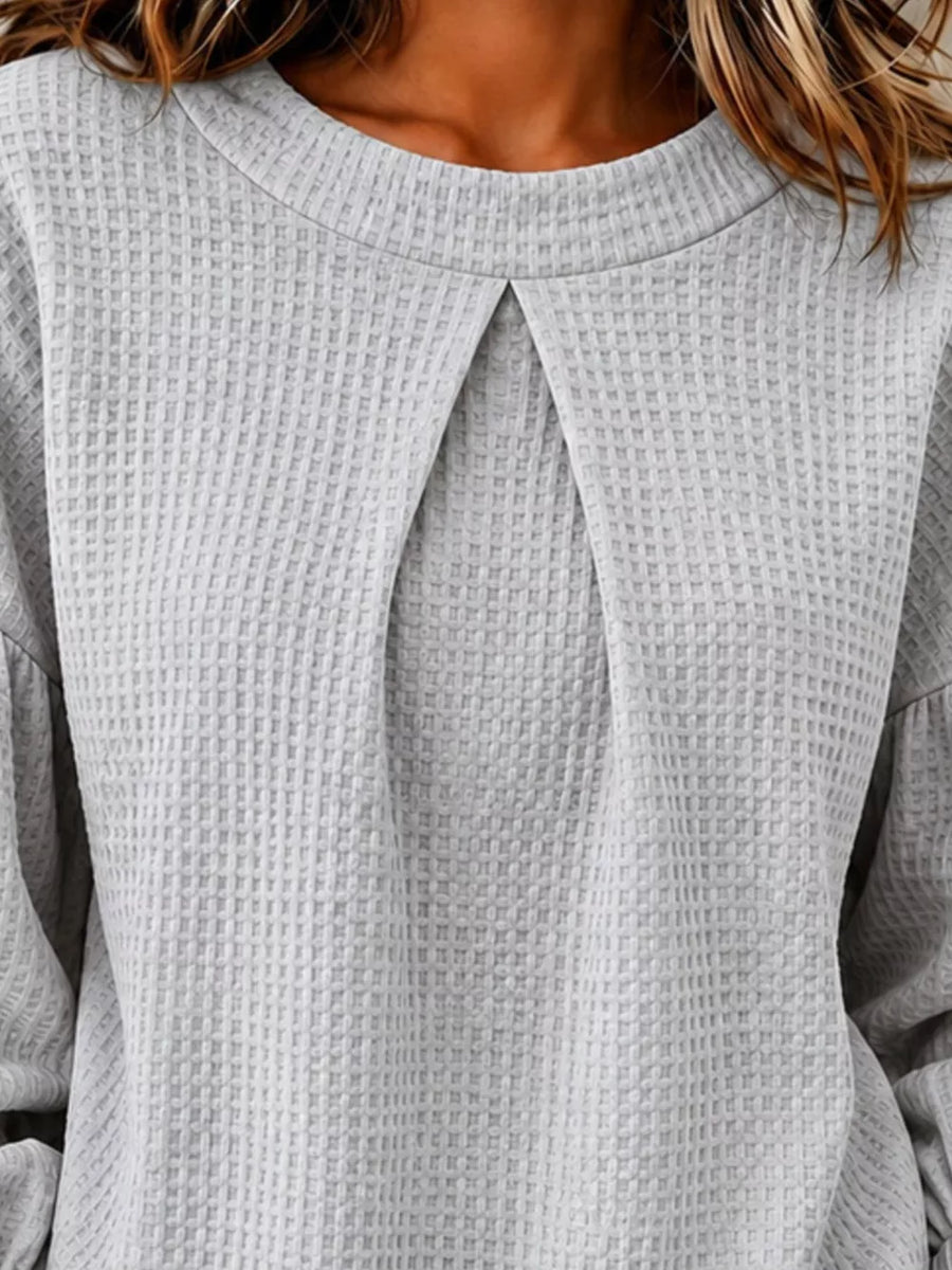 Khaki Waffle Knit Round Neck Top