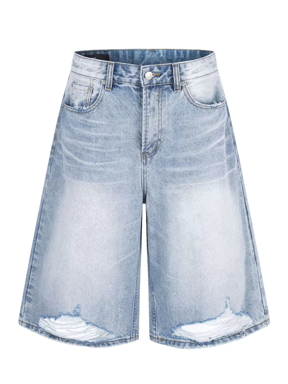 jeans in light blue featuring distressed and wide-leg fit