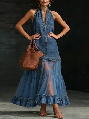 Navy maxi dress with maxi and button-front