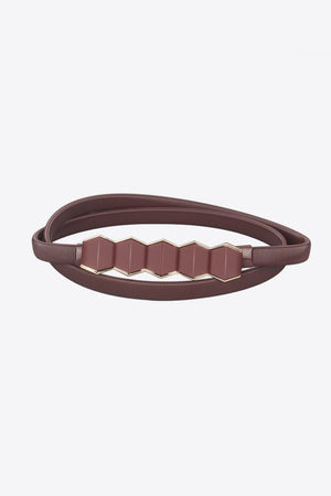 Wine elastic belt with geometric buckle detail
