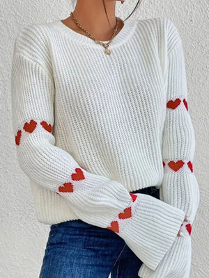 ivory pullover sweater with heart and crew neck