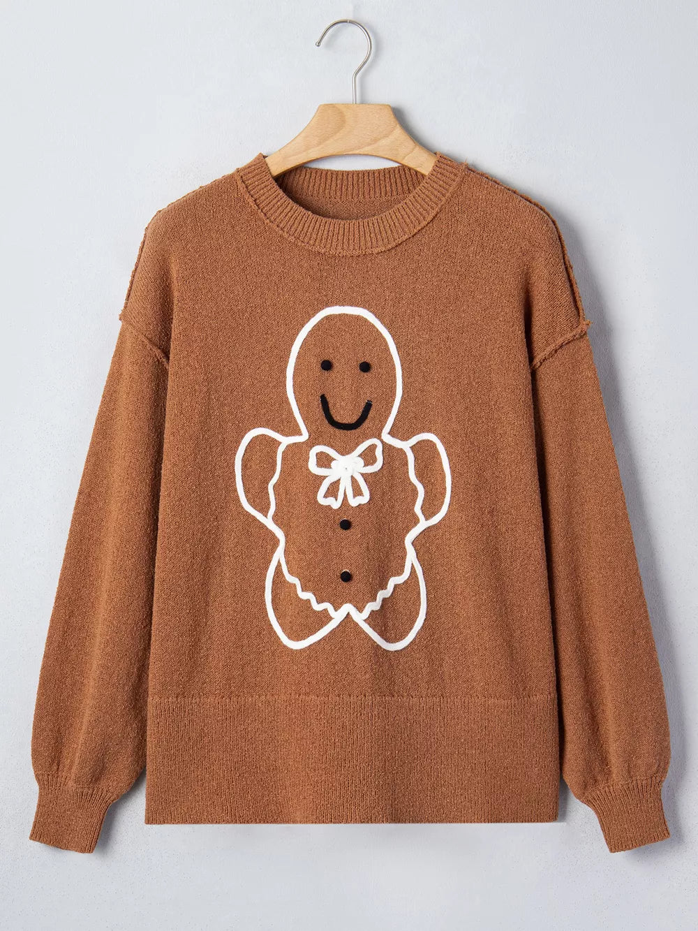 vintage-inspired pullover sweater in Caramel with crew neck