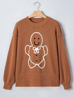 vintage-inspired pullover sweater in Caramel with crew neck