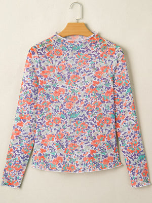 blouse in lavender with floral and sheer