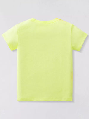 Short sleeve crew neck t-shirt in neon yellow cotton.