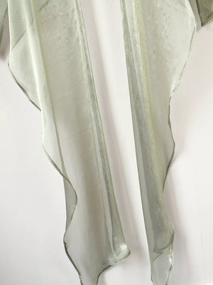 Sheer Front Tie Detail Long Sleeve Shirt in Green with tied