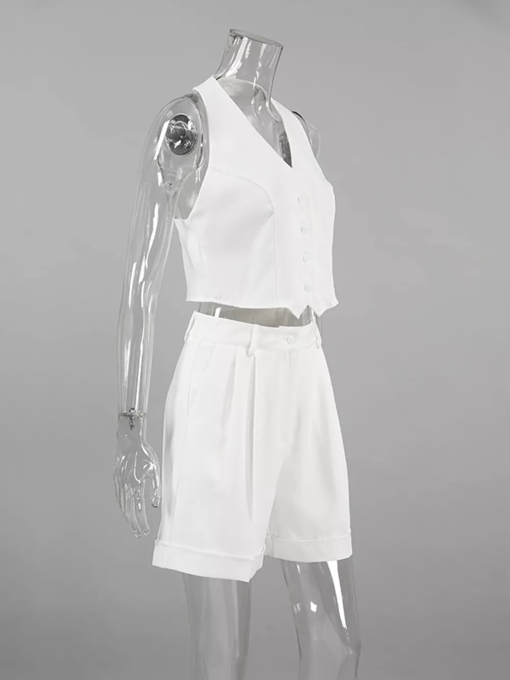 matching set in White with buttoned and cropped