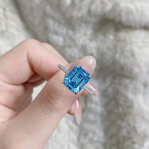 925 Sterling Silver Rectangle Ring With Diamonds in silver with rectangle cut stone