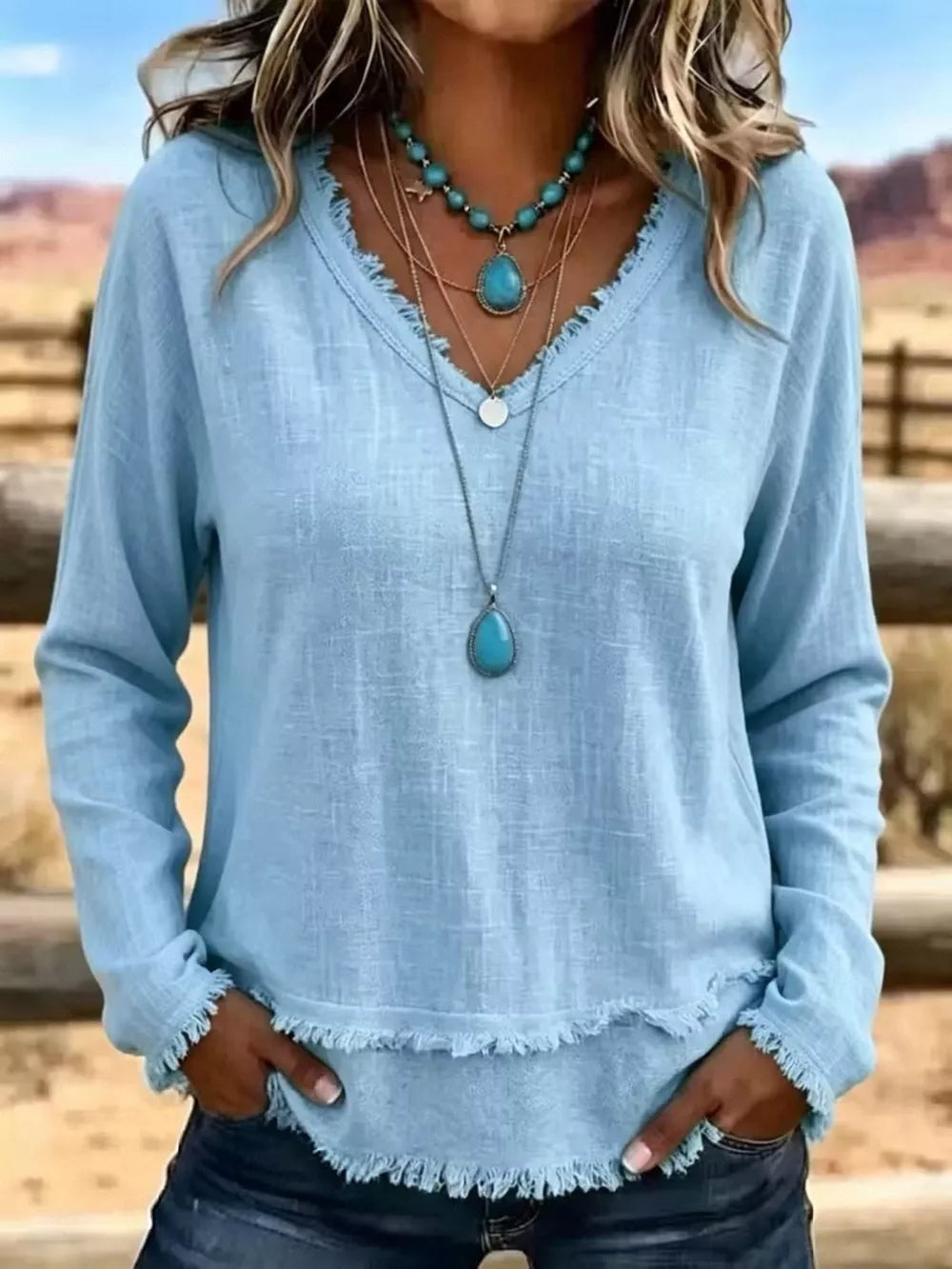 bohemian blouse in Light Green with v-neck