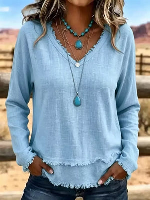 bohemian blouse in Light Green with v-neck