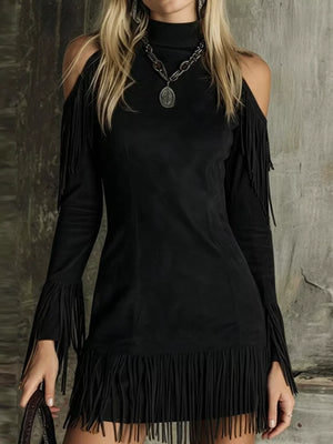 bohemian mini dress in Apricot with mock neck