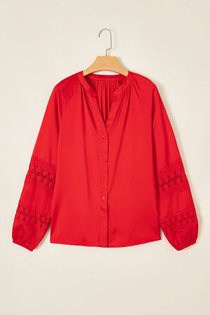 Scarlet blouse with hip-length and button-front