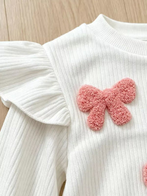 Children's Ruffled Long Sleeve Top And Flare Pants Set in White