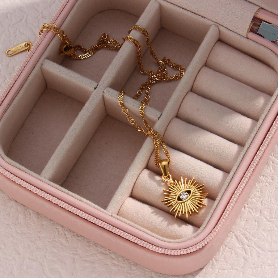 18K Gold-Plated Evil Eye Sunburst Pendant Necklace in gold