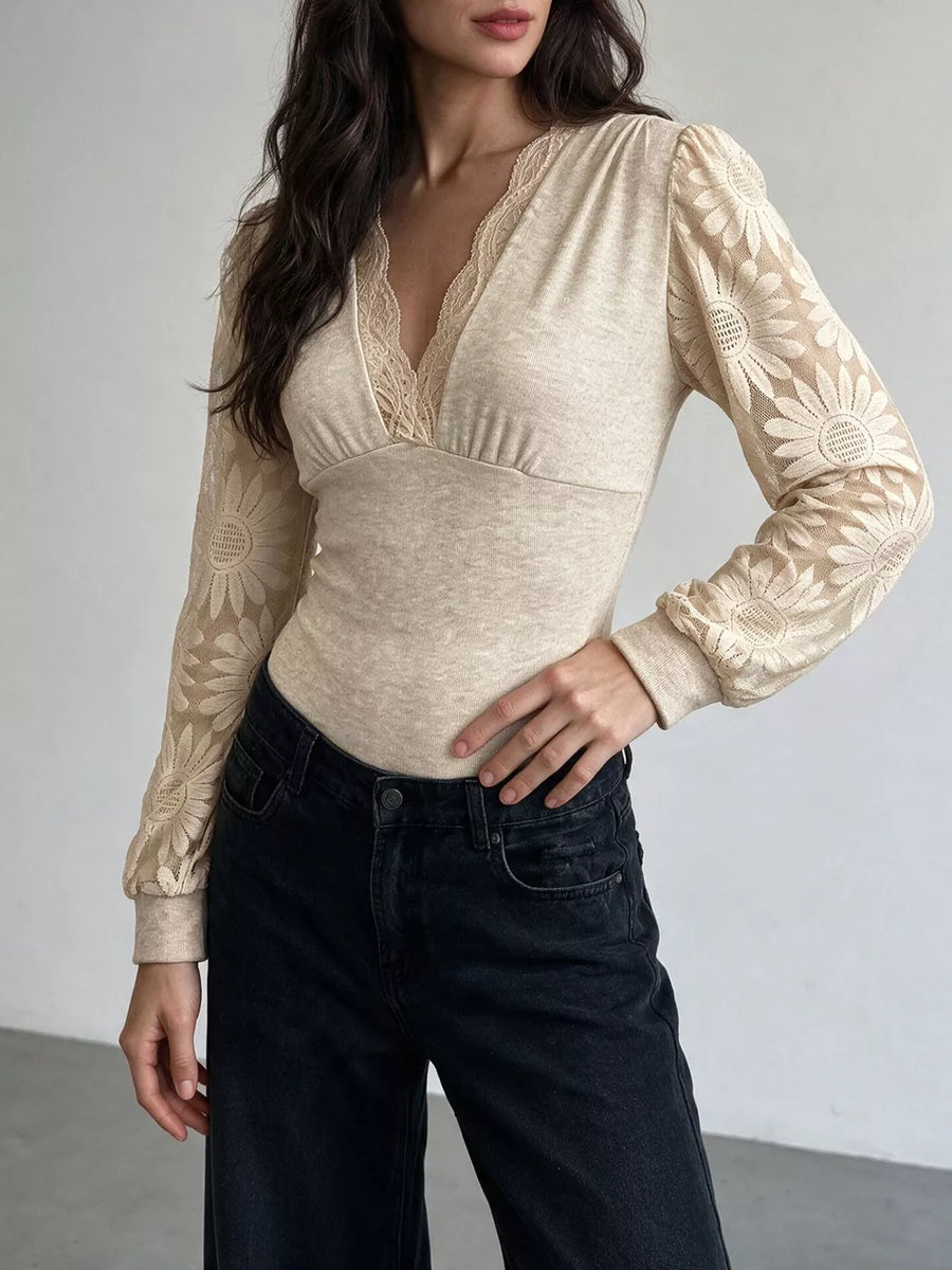 bodysuit in Apricot with floral and lace