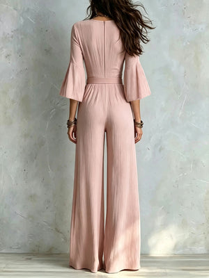 modern jumpsuit in Pink with deep v-neck