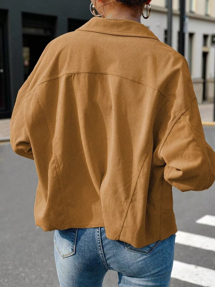 shacket in Apricot with buttoned and cropped