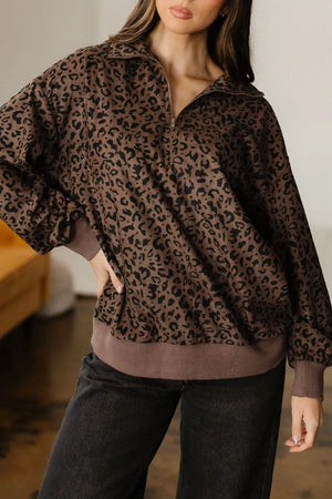 Coffee Brown relaxed sweatshirt with mock neck