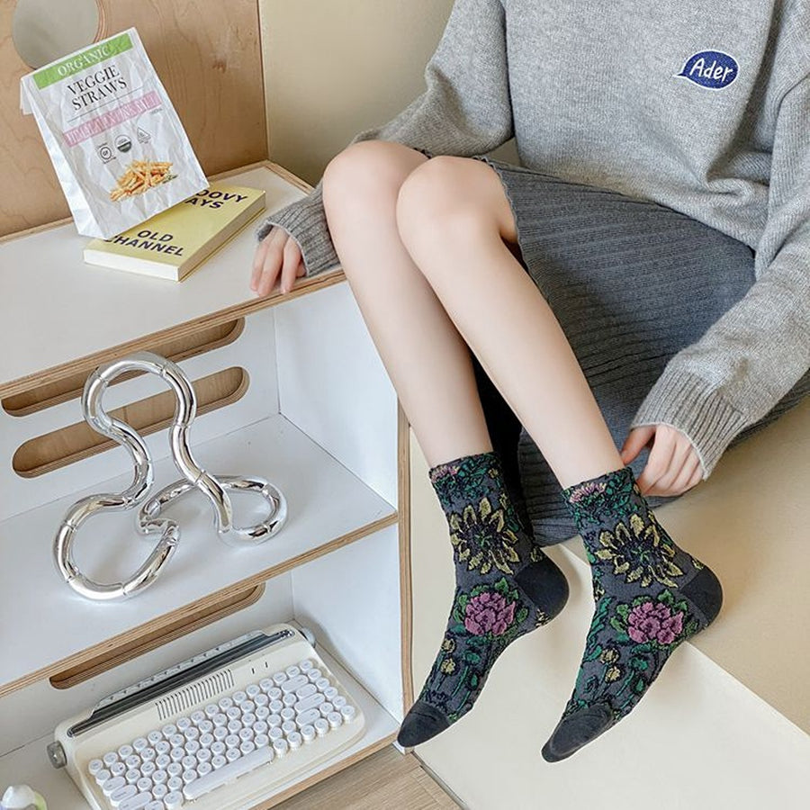 socks featuring floral in Khakis with cotton Imported Size &amp texture
